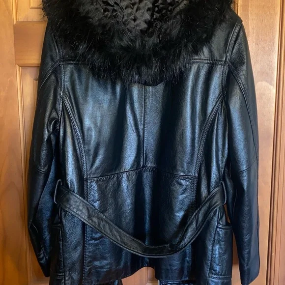 Men’s Wilsons Leather Jacket Coat Hooded Black w/ belt - Picture 2 of 8